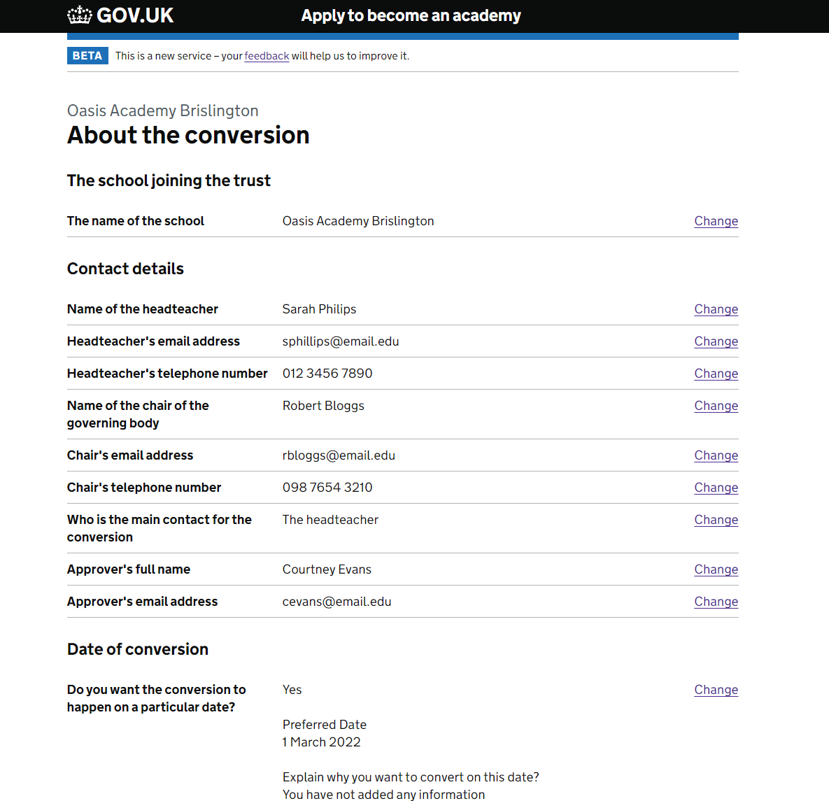 Image 3: screenshot of the proposed new design using 3 columns and individual change links"