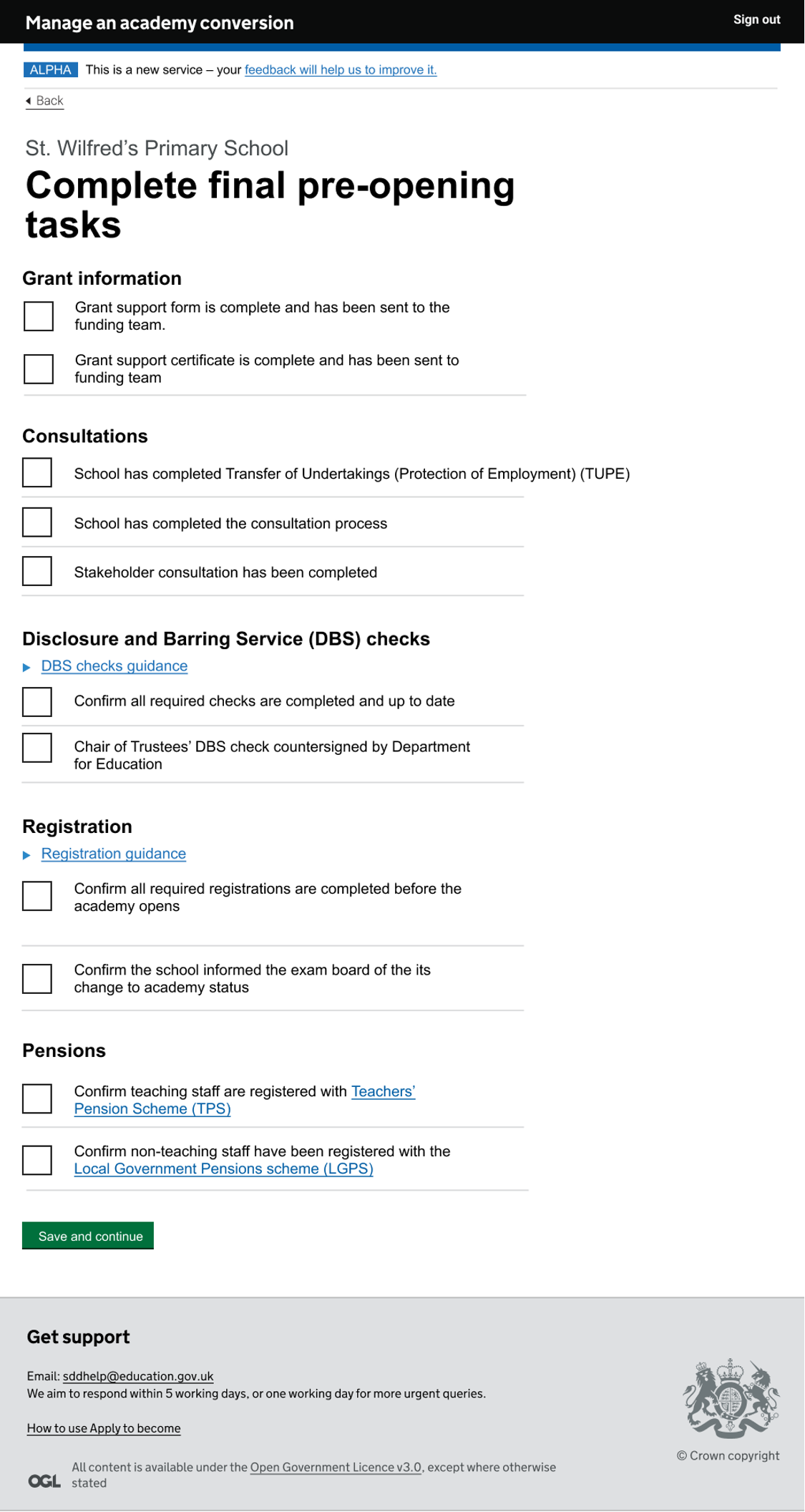 Example of a check list task